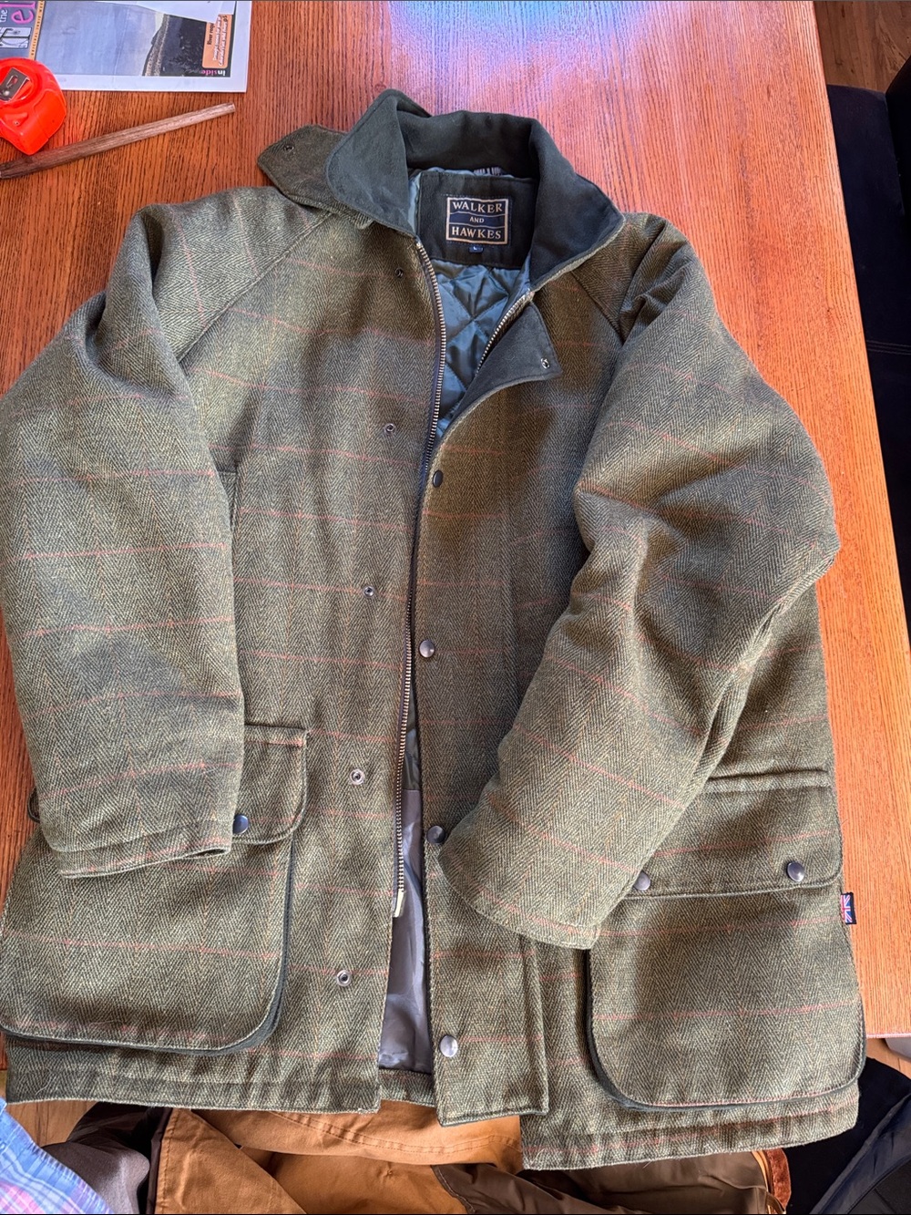 Men's Walker and Hawked quilt lined Olive Tweed Field Jacket Large